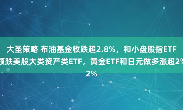 大圣策略 布油基金收跌超2.8%，和小盘股指ETF领跌美股大类资产类ETF，黄金ETF和日元做多涨超2%